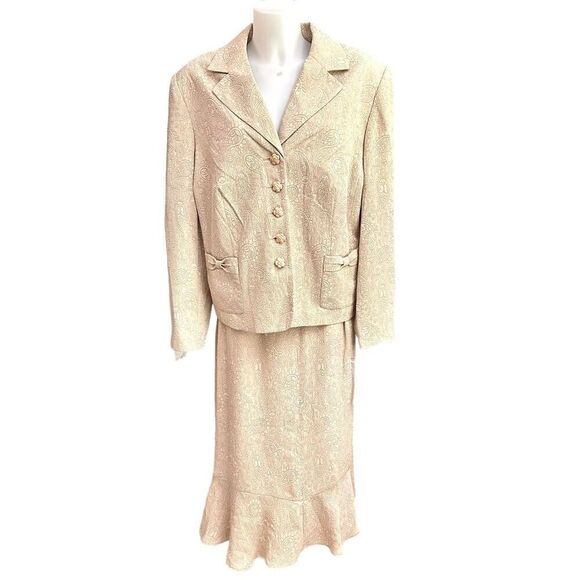 GIORGIO SANT’ANGELO Textured Brocade Notched Collar Blazer Skirt 2pc Set 20W NEW - Picture 1 of 11